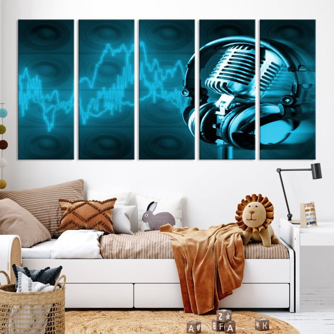 Large Music Wall Art Microphone Headphone Canvas Print