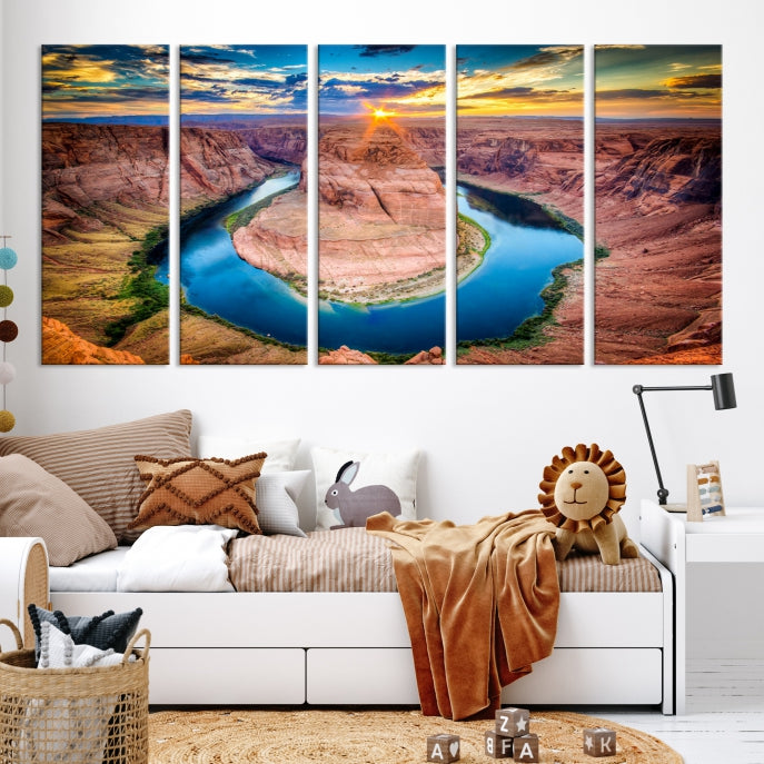 Sunset on the Horseshoe Bend Grand Canyon Large Landscape Canvas Wall Art Print