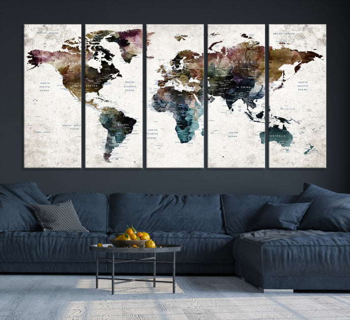 Extra Large World Map Wall Art, Colorful Push Pin Travel Map