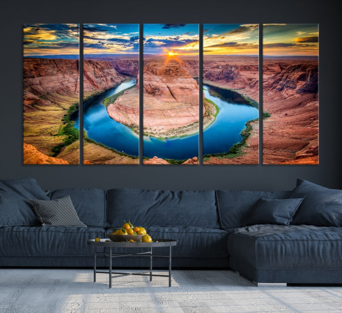 Sunset on the Horseshoe Bend Grand Canyon Large Landscape Canvas Wall Art Print