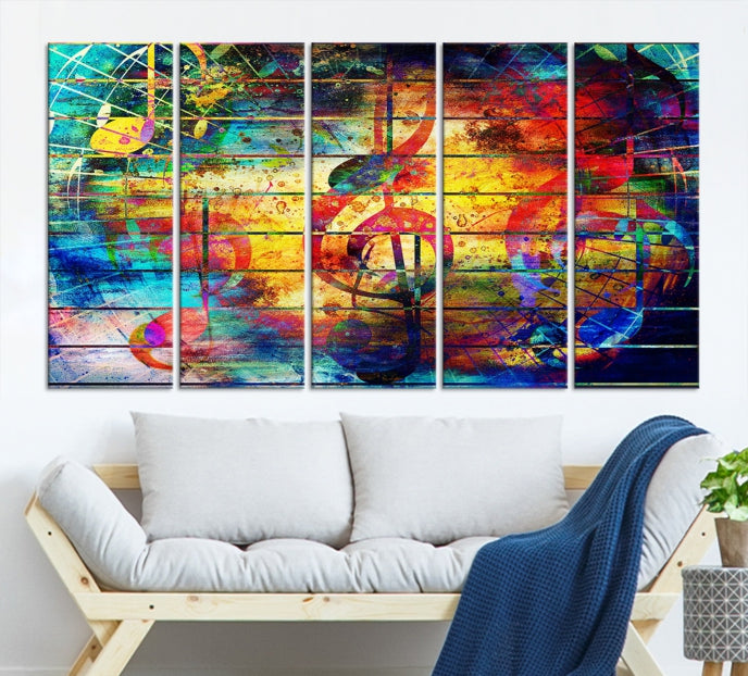 Large Treble Clef Wall Art Abstract Music Canvas Art Print