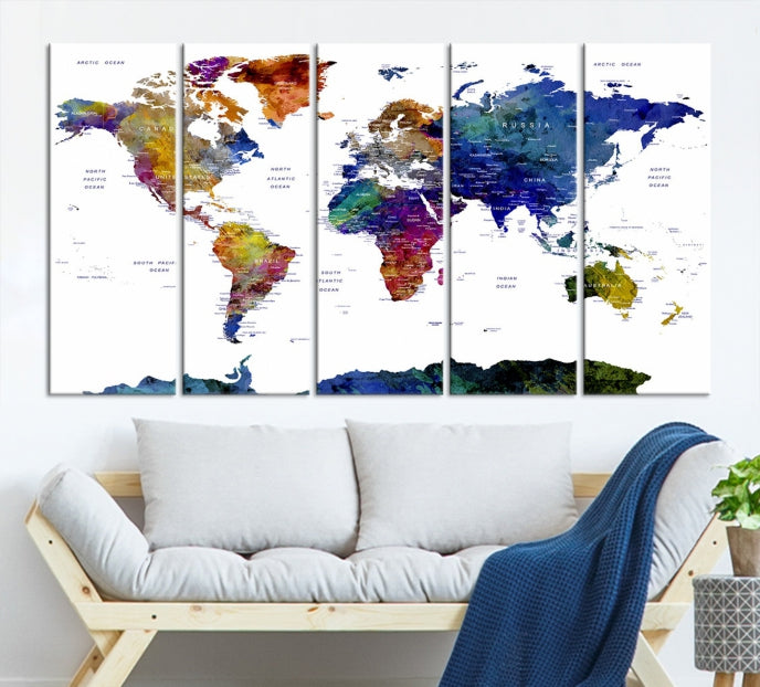 Add a Touch of Modern Elegance to Your Decor with Our Large Marble Style World Map Canvas Print Wall Art