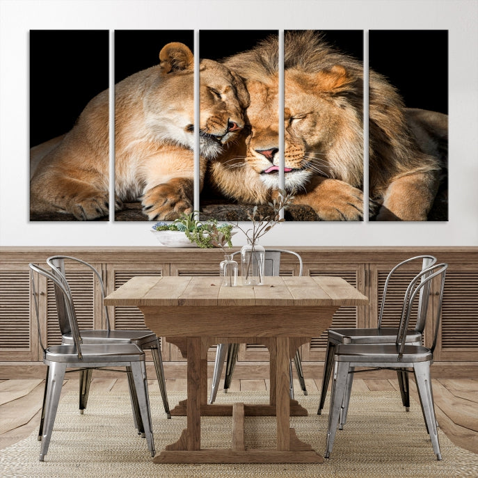 Lion Couple Picture Printed on Cotton Canvas Wall Art Print Framed