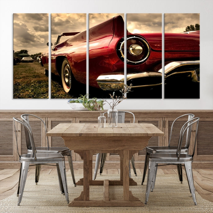 Red Classic Car Large Wall Art Canvas Print