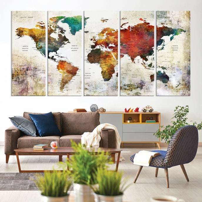 Vintage World Map Wall Art Canvas Print Framed Ready to Hang