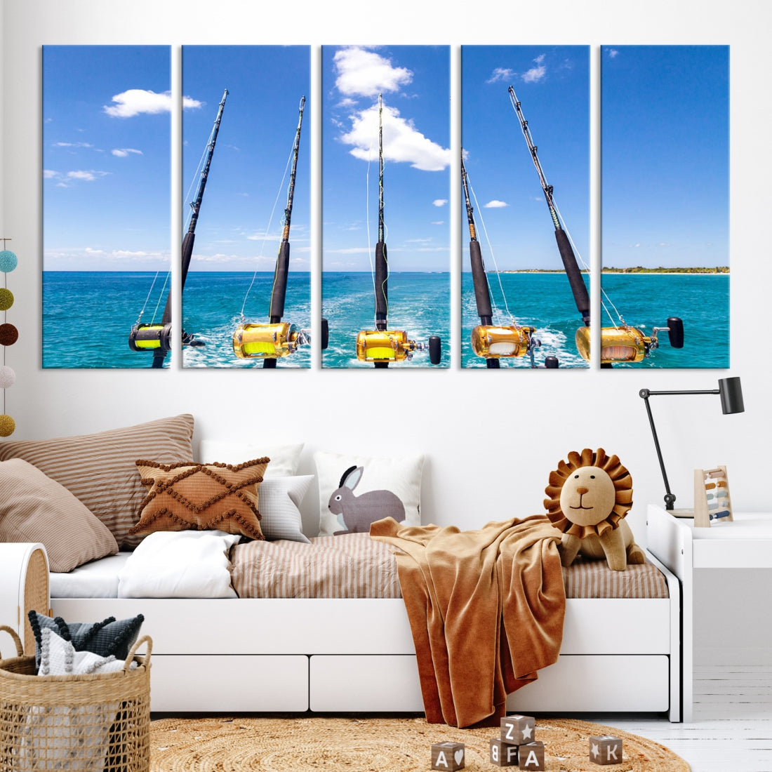 Fishing Rods on Boat Nautical Ocean Canvas Wall Art Print Seascape Art Print