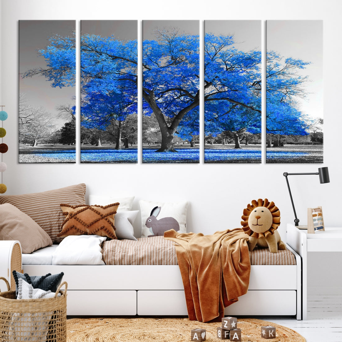 Pop of Color to Your Space with Our Blue Tree Landscape Wall Art Canvas Print