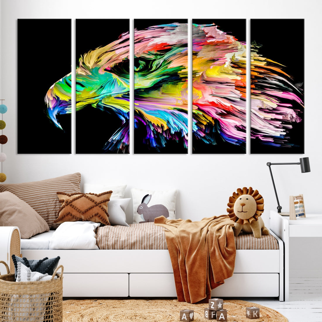 Rainbow Eagle Art Canvas Painting Large Wall Art Rainbow Animal Art Nature Abstract Print Art