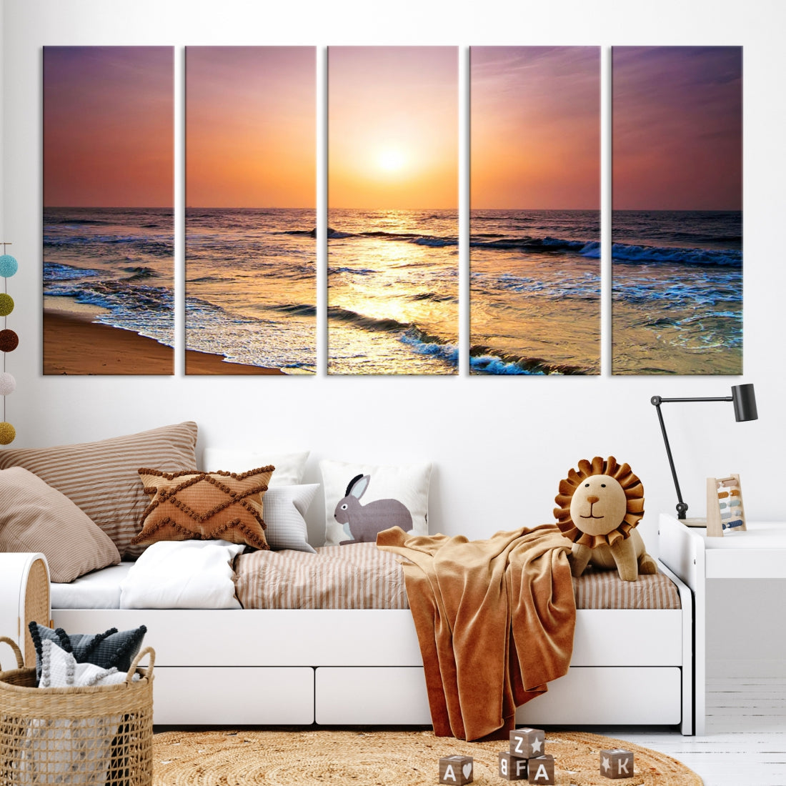Extra Large Ocean Sunset Beach Coastal Wall Art Canvas Print for Office Decor