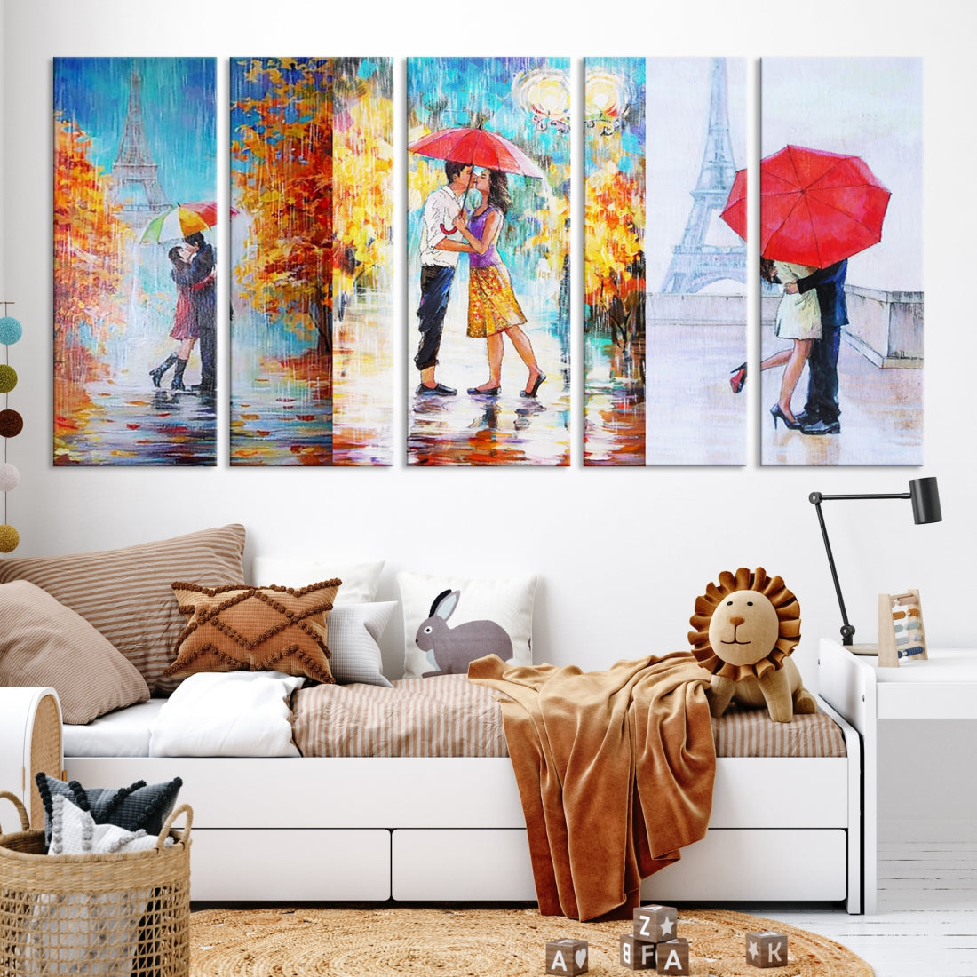 Lovers Under the Rain Autumn Canvas Wall Art Print Love Art Home Gift