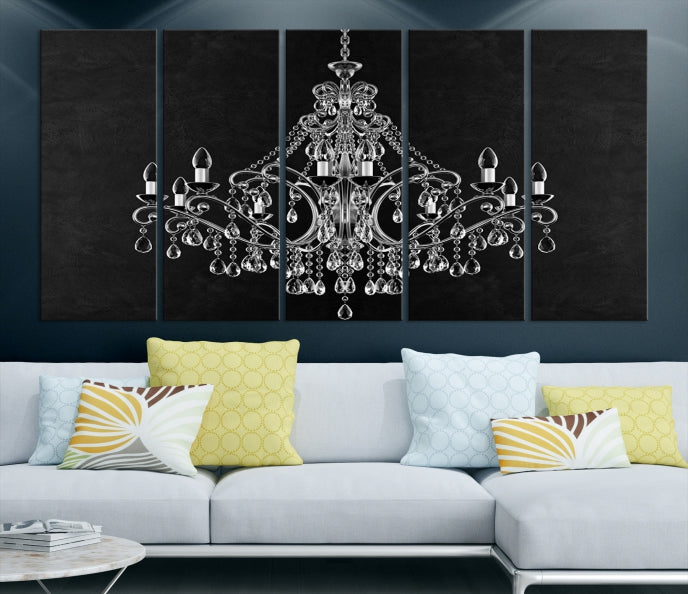 Black and White Chandelier Wall Art Canvas Print for Office Wall Decor