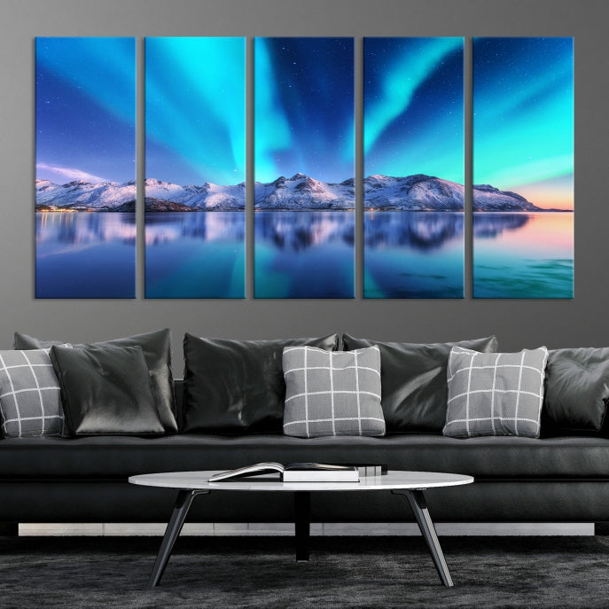 Northern Lights above Mountain Large Wall Art Canvas Print
