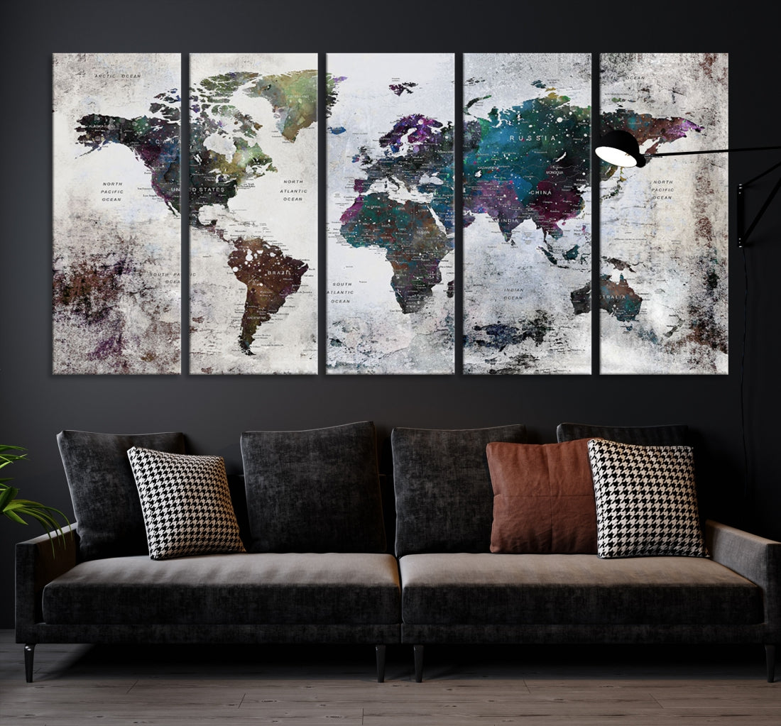 Old Style Vintage World Map Wall Art Canvas Print Grunge Wall Decor