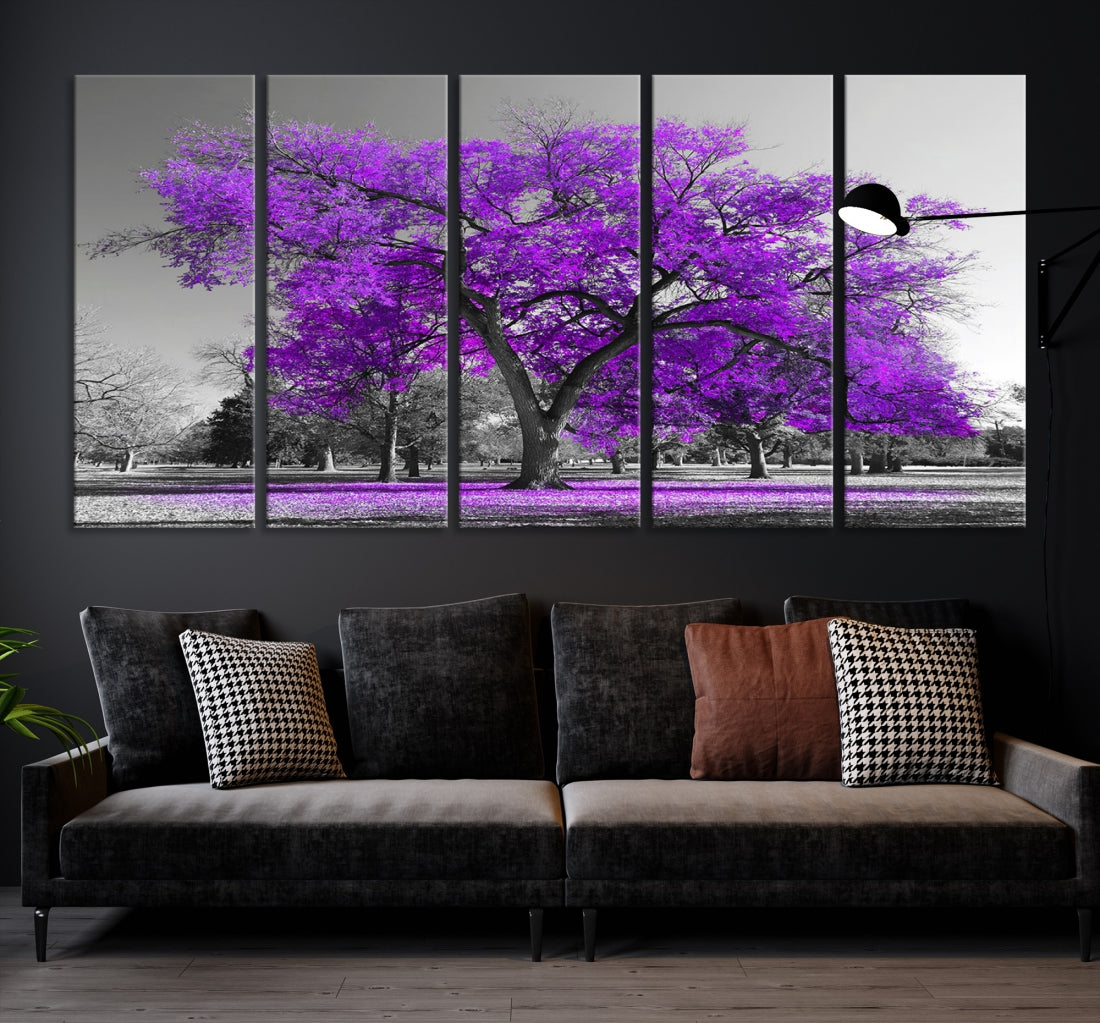 Big Purple Tree Canvas Wall Art Print Black White Purple Art Painting Large Canvas