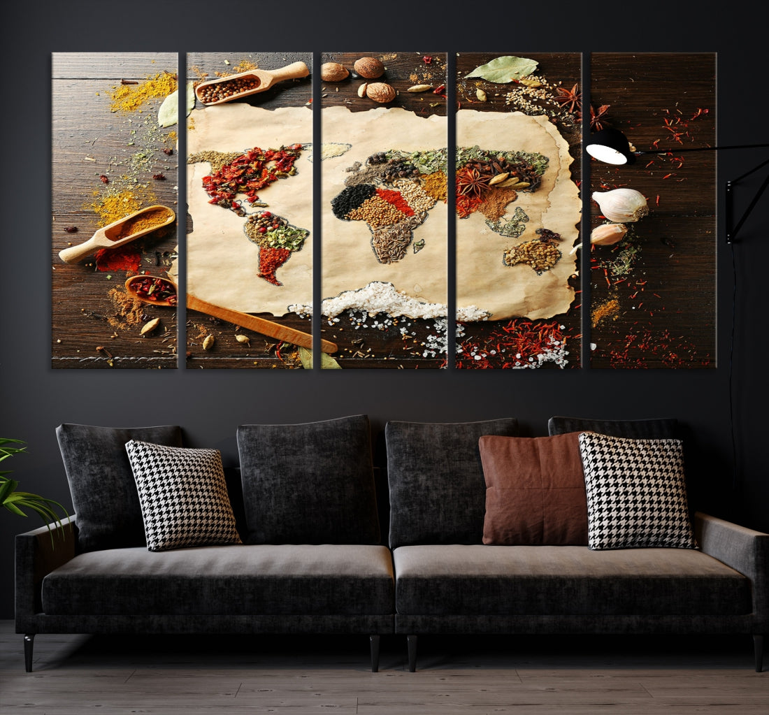 Spice World Map Artwork Extra Large Canvas Wall Art Print Kitchen Dine Room Decor