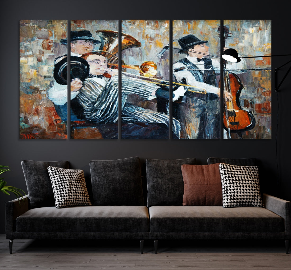 Jazz Band Oil Painting Canvs Wall Art Print Framed Ready to Hang