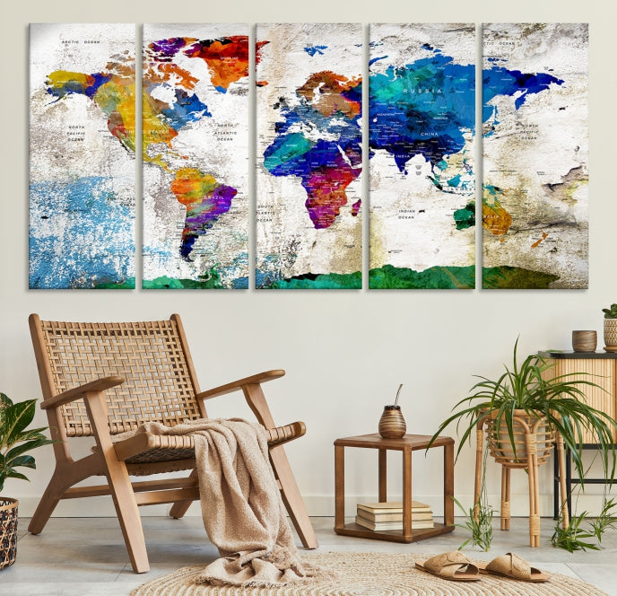 Bring a Pop of Color to Your Decor with Our Large Modern Rainbow Color World Map Canvas Print Wall Art