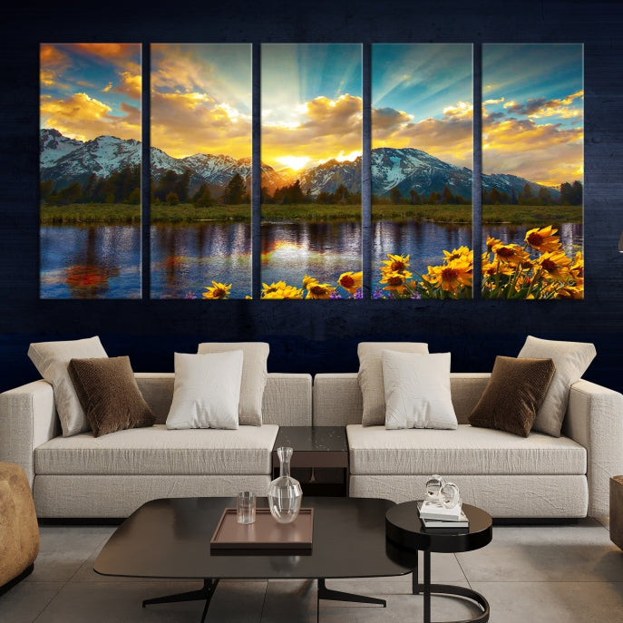 Grand Teton Park Amazing Mountain Landscape Sunset Large Wall Art Canvas Print
