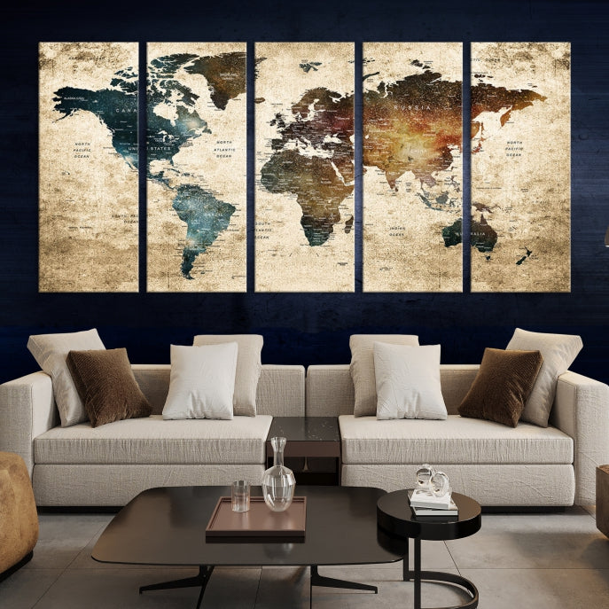 World Map Wall Art Map Artwork Canvas Print for Home and Office Decor