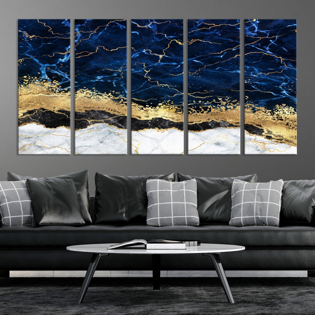 Navy Blue Modern Abstract Painting Extra Large Canvas Wall Art Giclee Print