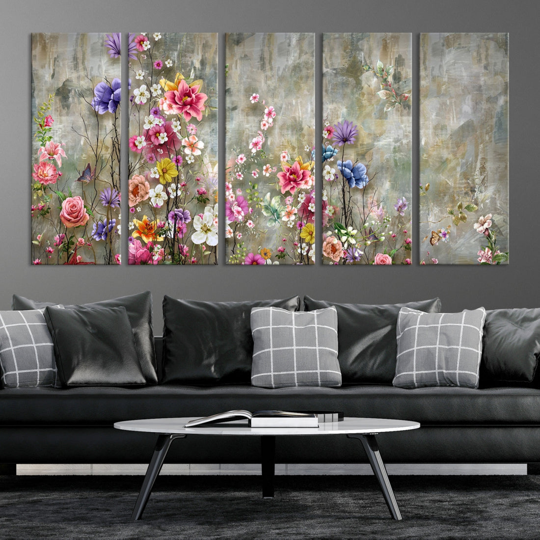 Cheering Flowers Painting on Canvas Print Extra Large Wall Art Floral Wall Decor