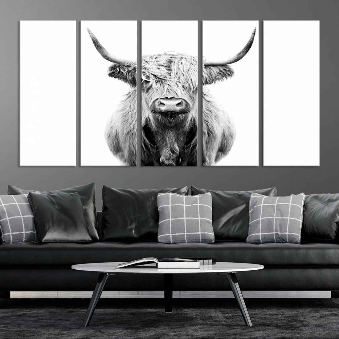 Large Scottish Highland Cow for Farmhouse Decor Wall Art Canvas Print