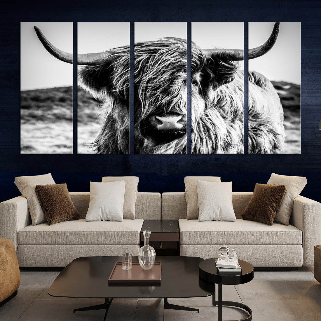 Black and White Scottish Cow Canvas Wall Art Highland Cattle Canvas Print