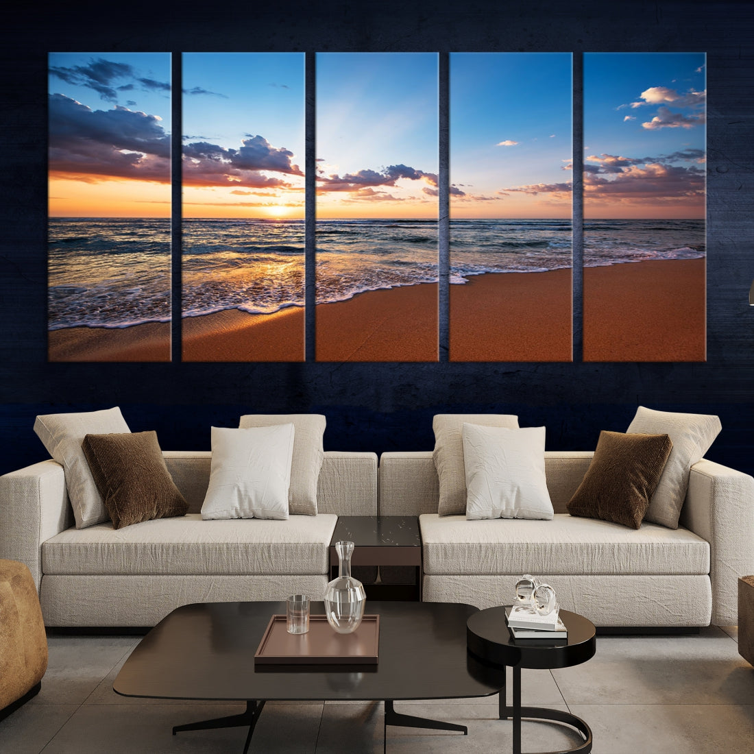 Sunset on Tropical Beach Ocean Nature Landscape Large Canvas Art Print for Office Decor