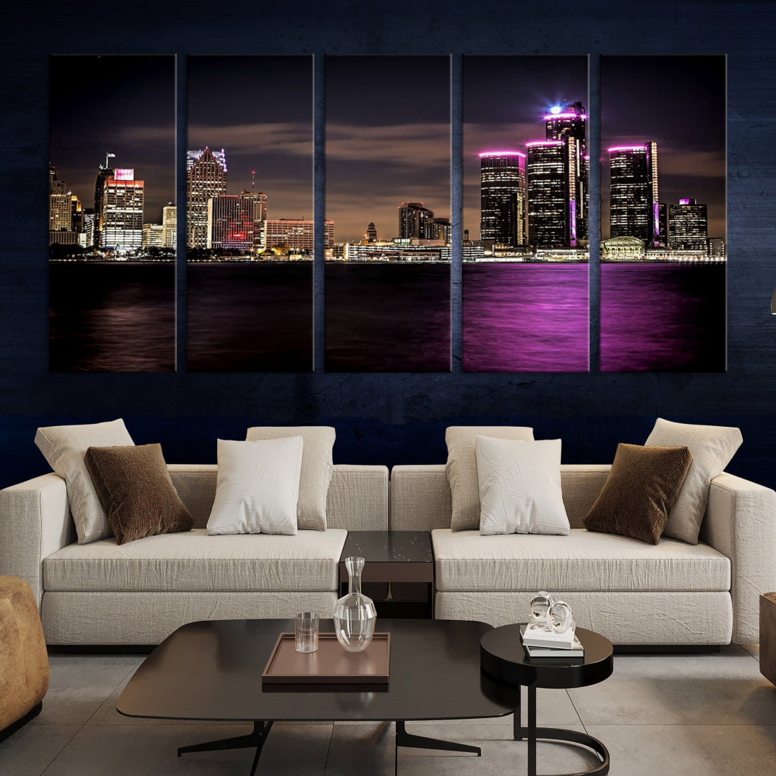 Extra Large Detroit Towers Skyline Cityscape Wall Art Canvas Print