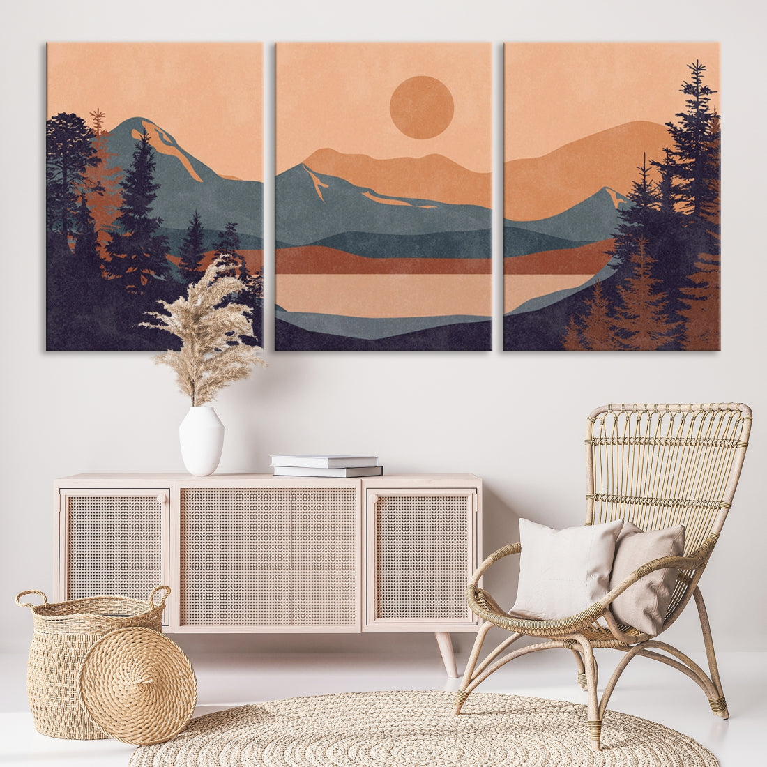 Boho Wall Art Modern Landscape Painting on Canvas Print Ready to Hang