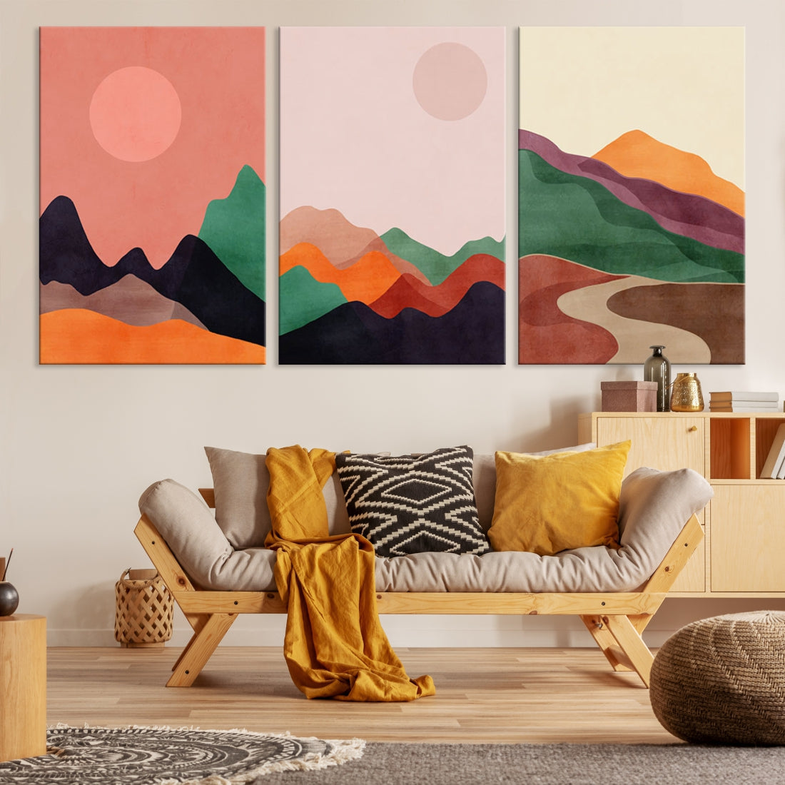 Colorful Boho Landscape Wall Art Modern Canvas Print for Living Room Decor
