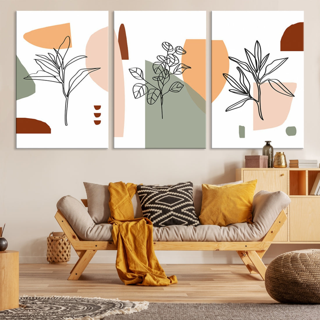 Modern Minimal Boho Wall Art Large Canvas Print Soft Apartment Decor