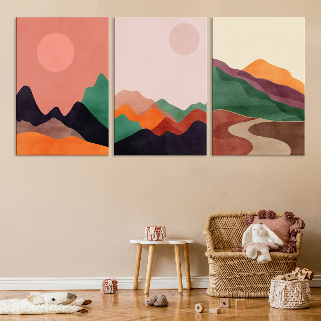 Colorful Boho Landscape Wall Art Modern Canvas Print for Living Room Decor