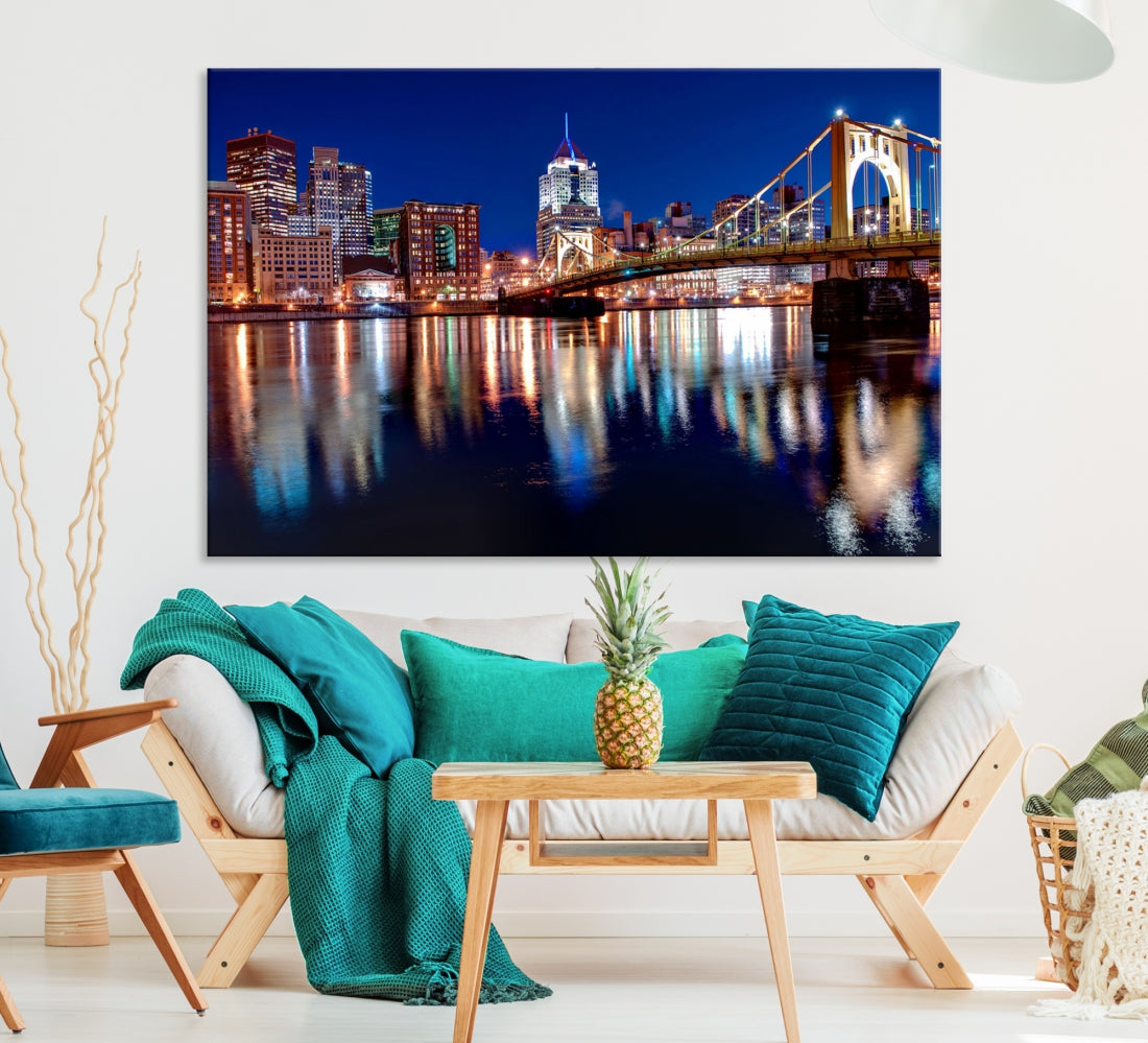 Pittsburgh City Canvas Wall Art Pittsburgh Skyline Canvas Art Large Wall Art Cityscape Art City Night Canvas