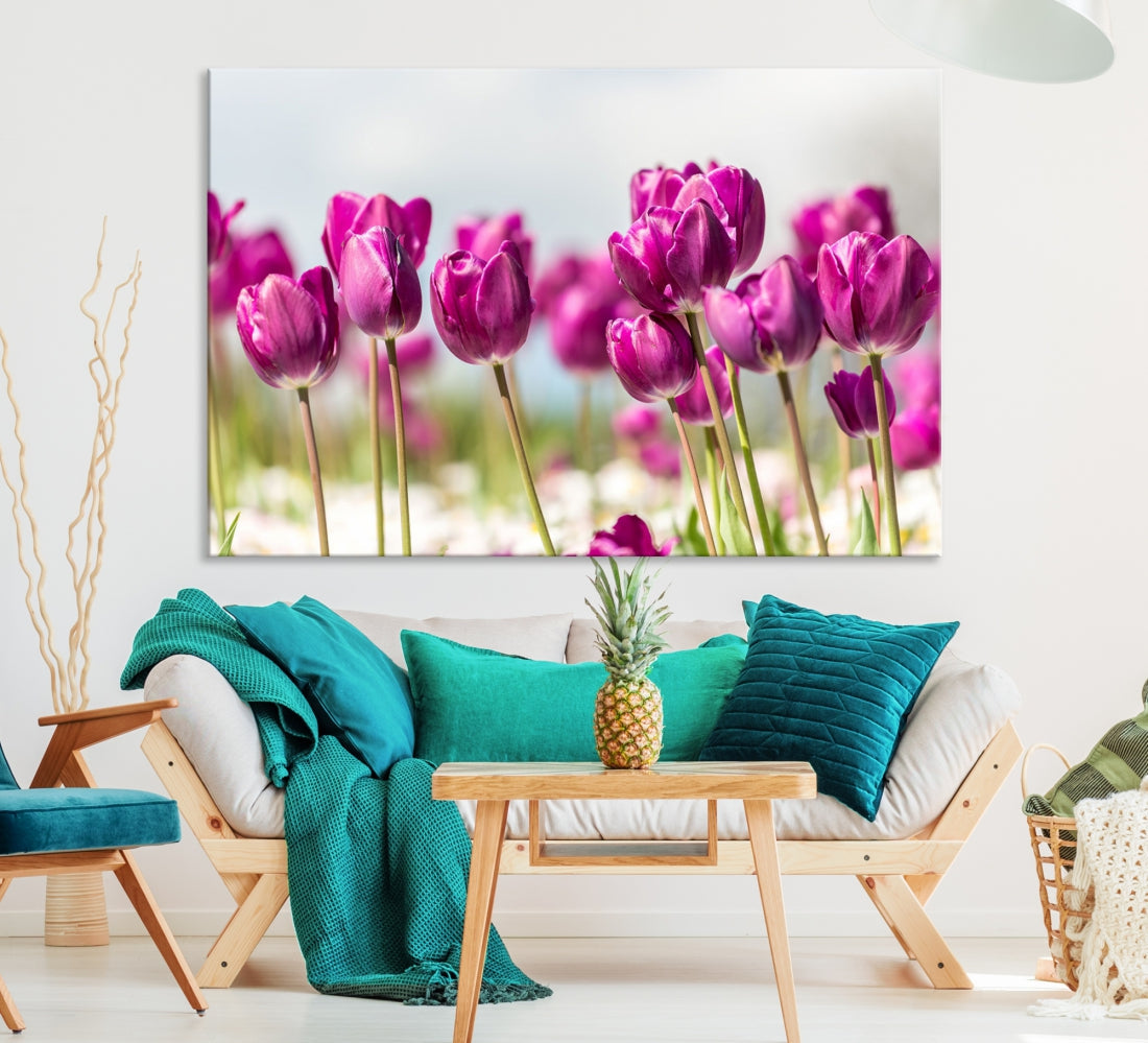 Purple Tulips Canvas Wall Art Print Flower Art Print Framed Ready to Hang Floral Canvas Art