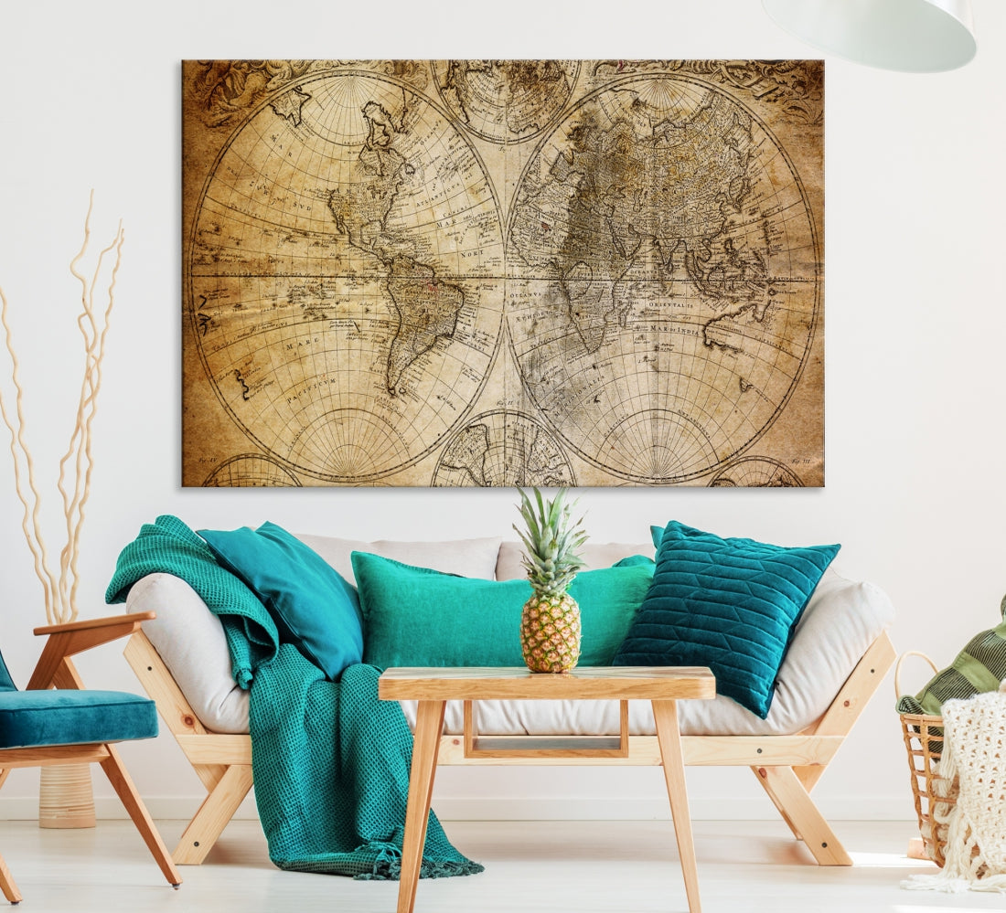 Industrial Detailed Push Pin World Map Travel Map of the World Canvas Print