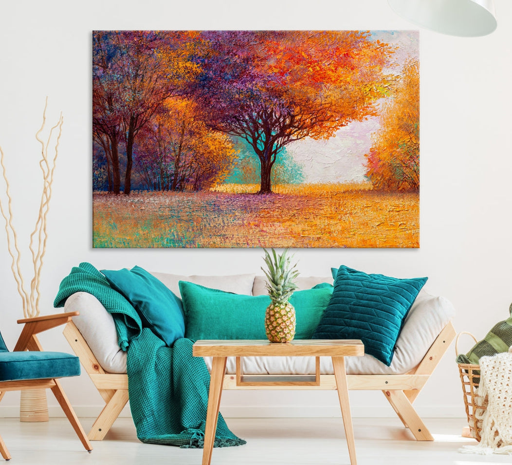Large Autumn Tree Oil Painting Canvas Wall Art Print for Kitchen Office Decor
