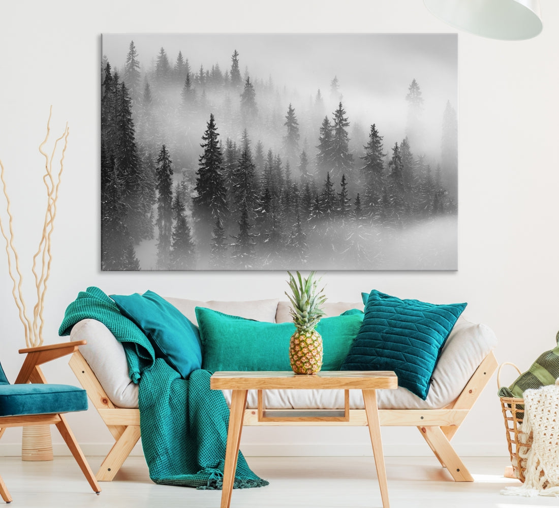 Bring the Serene Beauty of a Misty Foggy Forest with Clouds to Your Home with Our Nature Wall Art Canvas Print