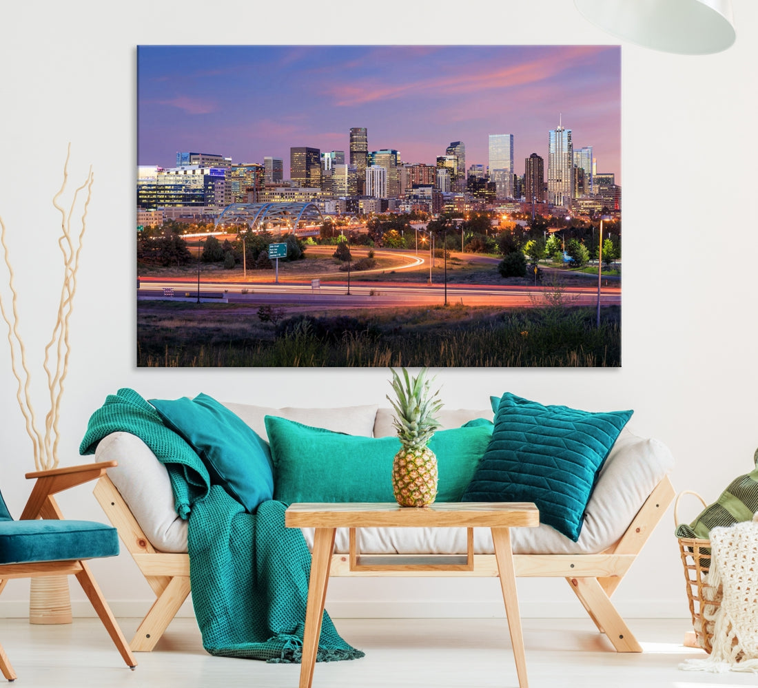 Denver Sunset Skyline Cityscape Large Wall Art Canvas Print