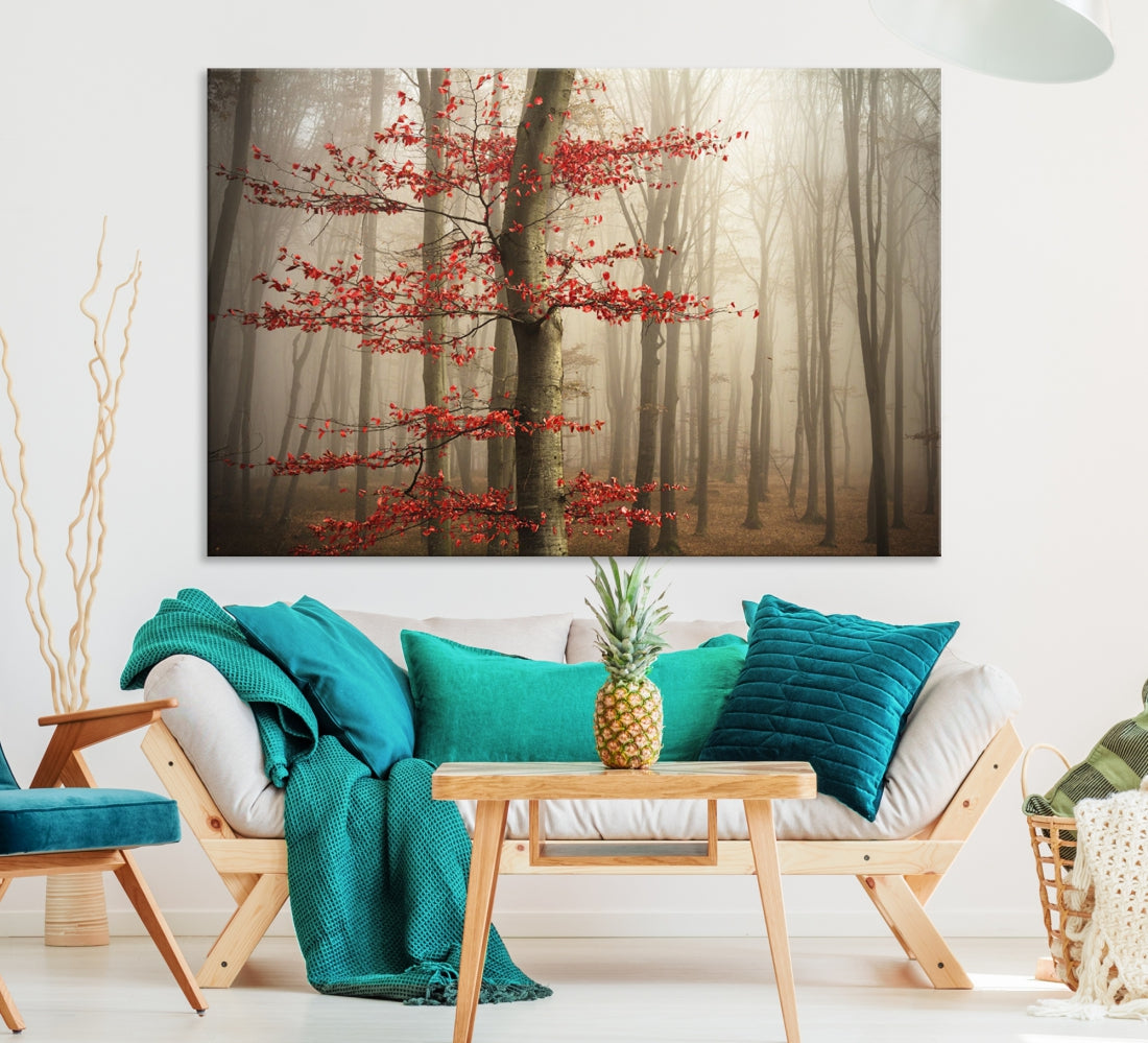 Autumn Forest Landscape Canvas Print Wall Art with Majestic TreesA Nature Inspired Masterpiece