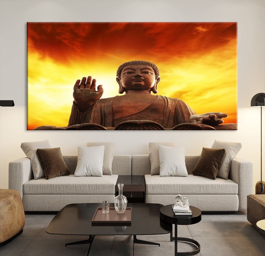 Large Wall Art Close up Buddha Statue at Sunset Canvas Print