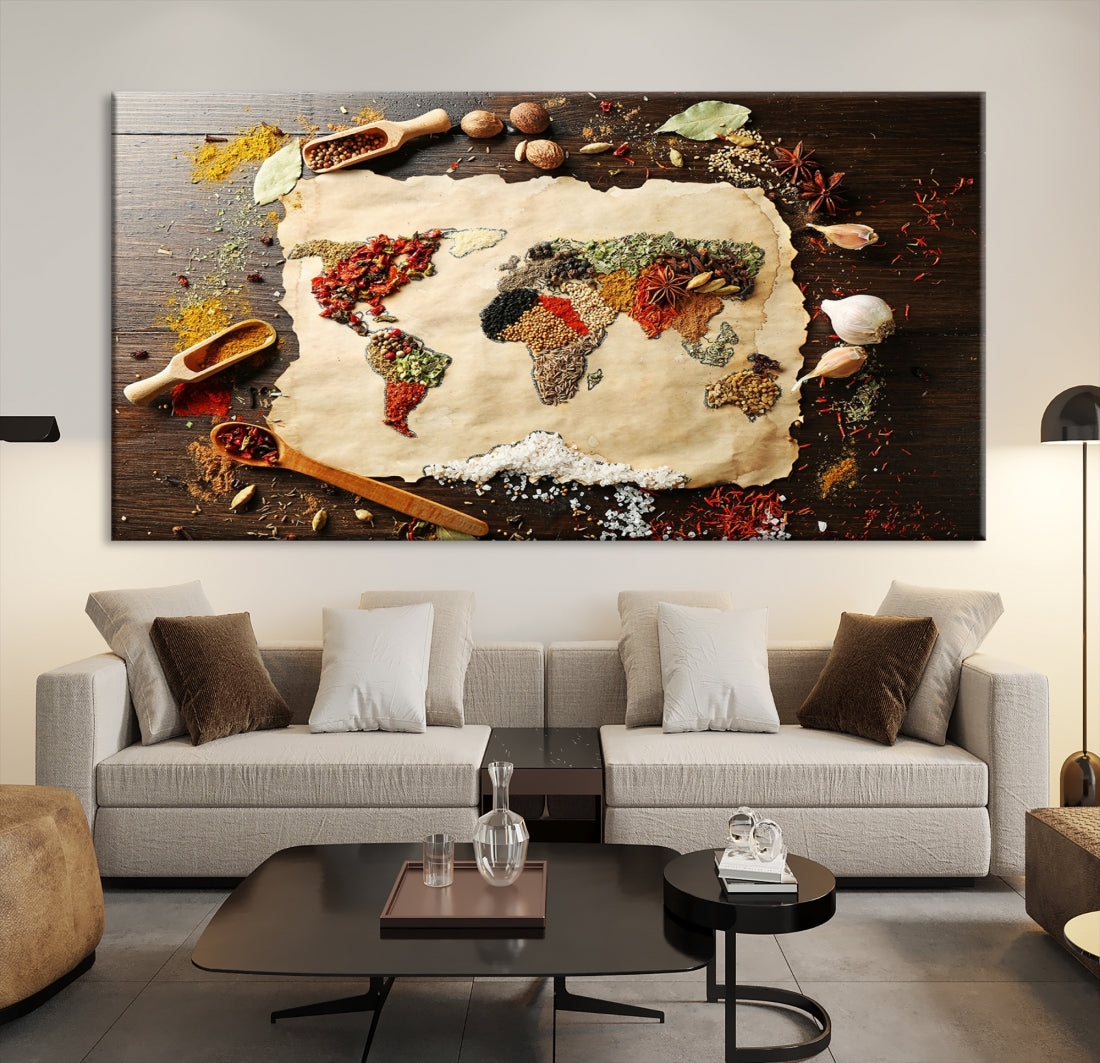 Spice World Map Artwork Extra Large Canvas Wall Art Print Kitchen Dine Room Decor