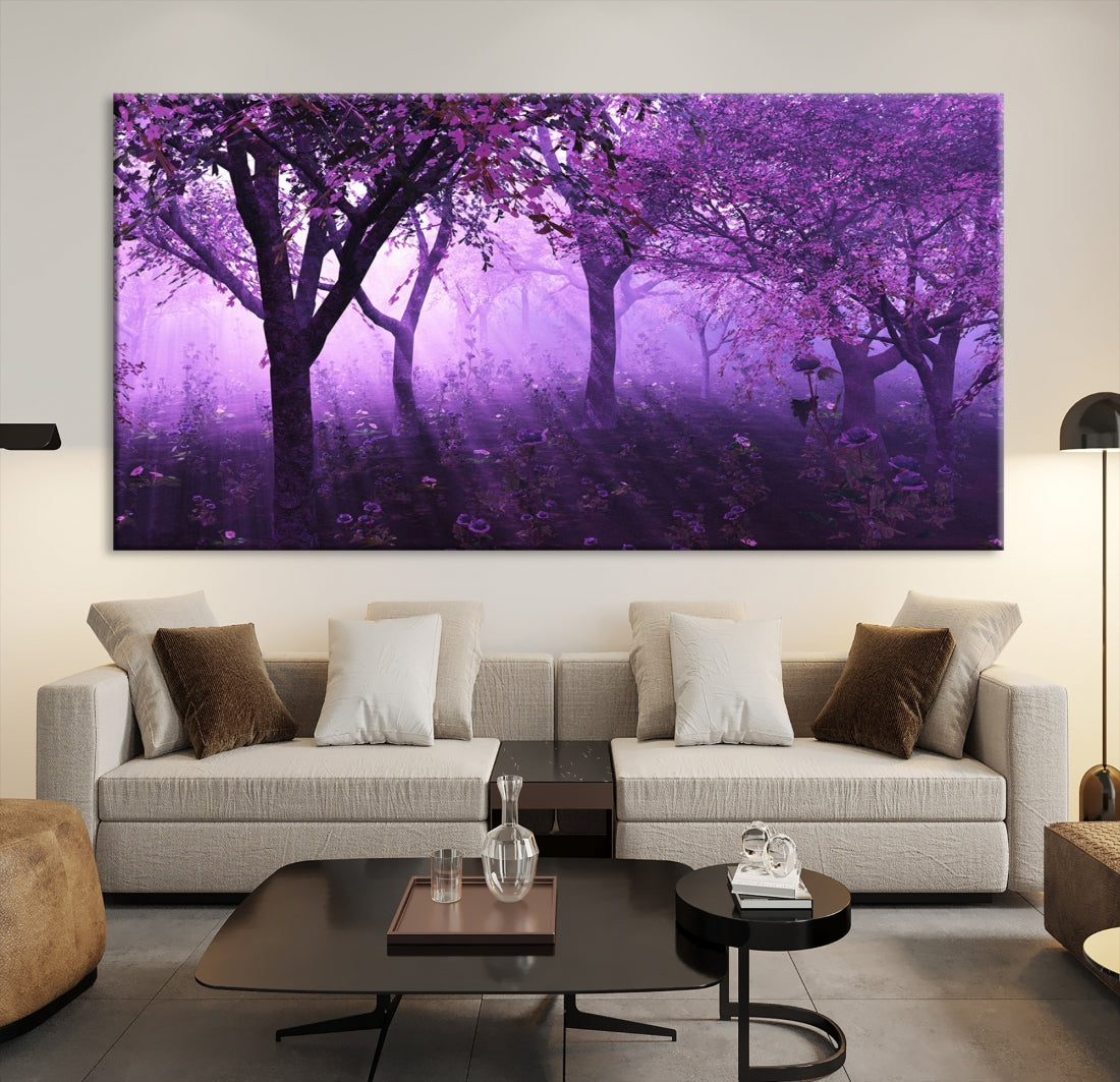Enticing Foggy Forest Morning Trees Large Wall Art Canvas Print