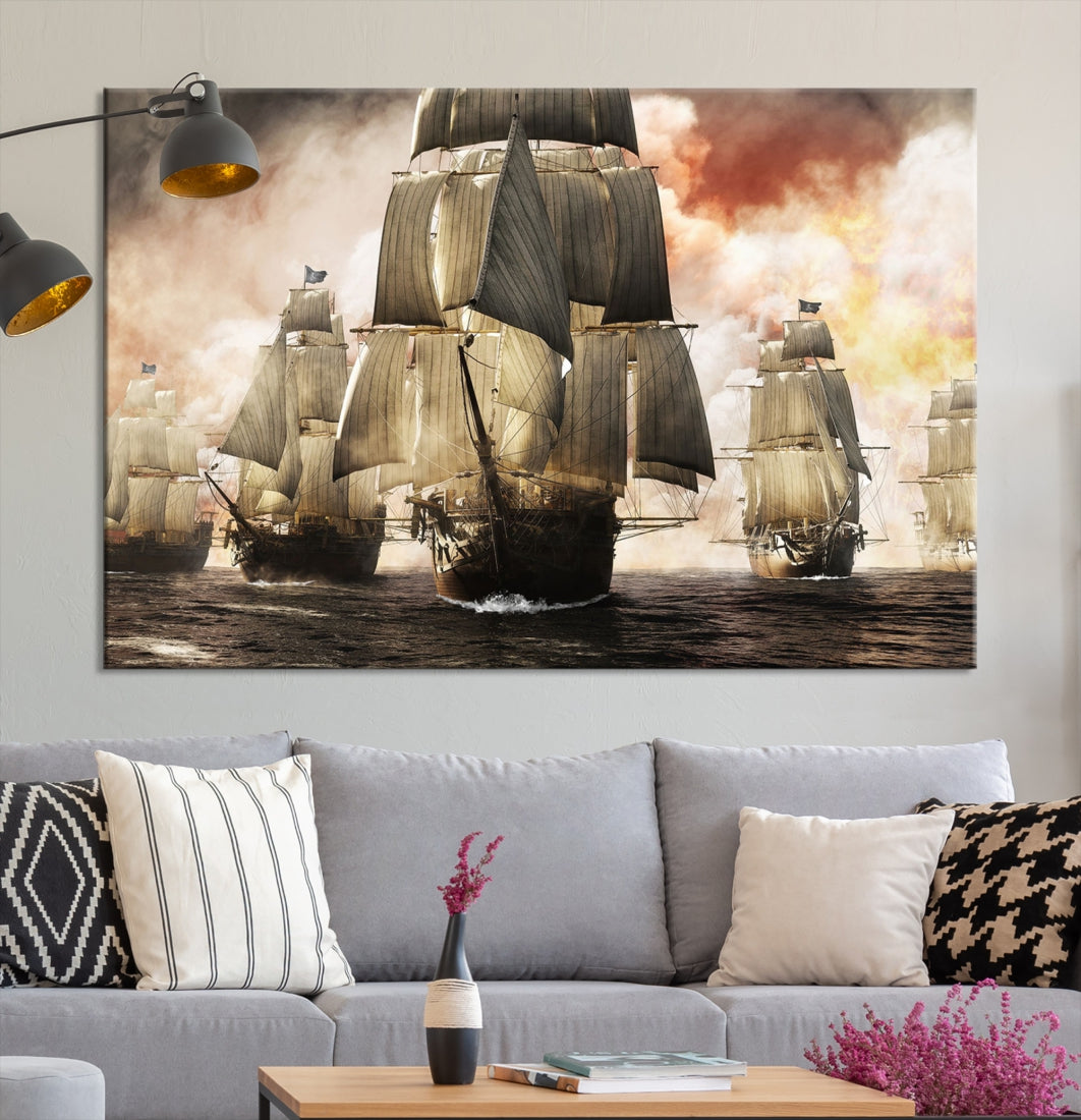 Pirate Fleet Canvas Wall Art Print Pirate Ships Art Framed Wall Decor