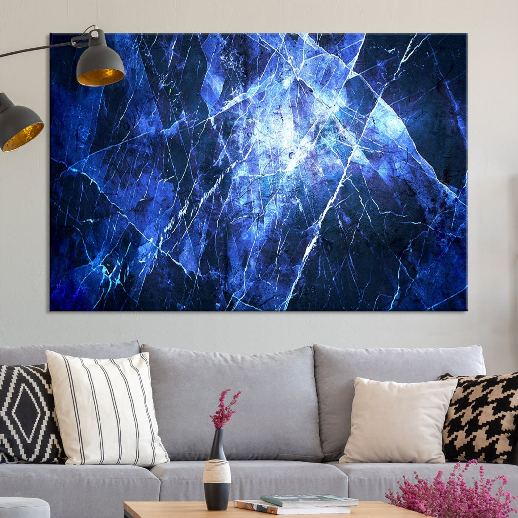 Ice Cracking Blue Abstract Canvas Print Large Wall Art Abstract Marble Canvas Art Blue Wall Art Painting Framed Ready to