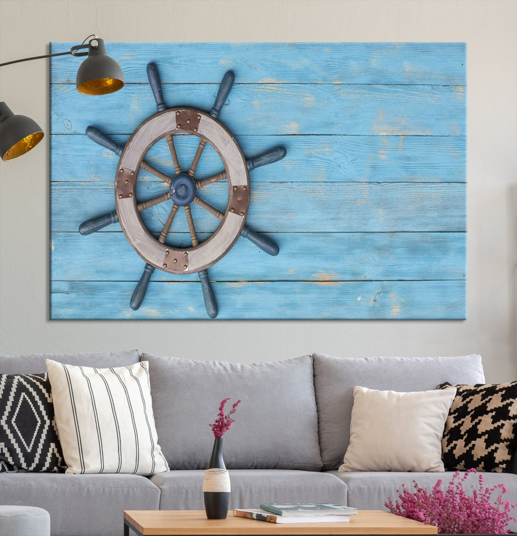Old Ship Steering Wheel Nautical Wall Art Antique Art Canvas Print Vintage Art Ship Wheel Canvas Sailing Art Framed