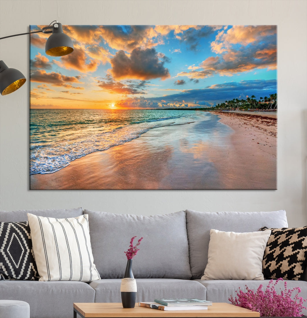 Sea Ocean Coastal Sunset Beach Wall Art Canvas Print