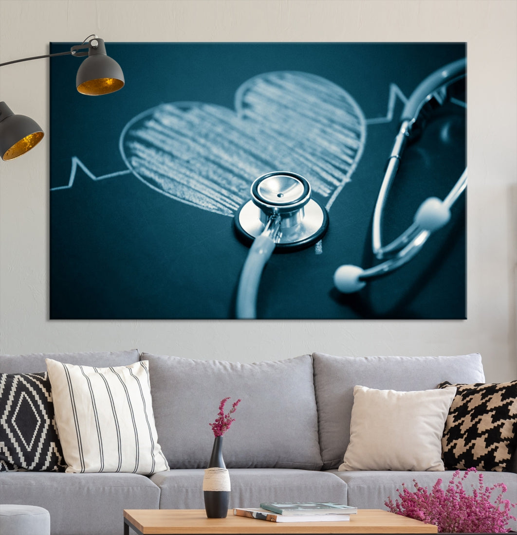 Stethoscope Wall Art Canvas Print Doctor Health Artwork Framed Ready to Hang