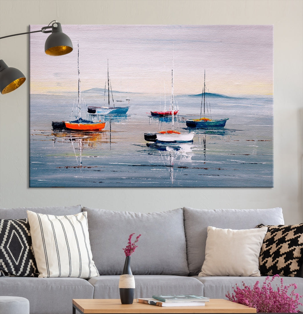 Abstract Boat on the Sea Nautical Painting on Canvas Wall Art Print