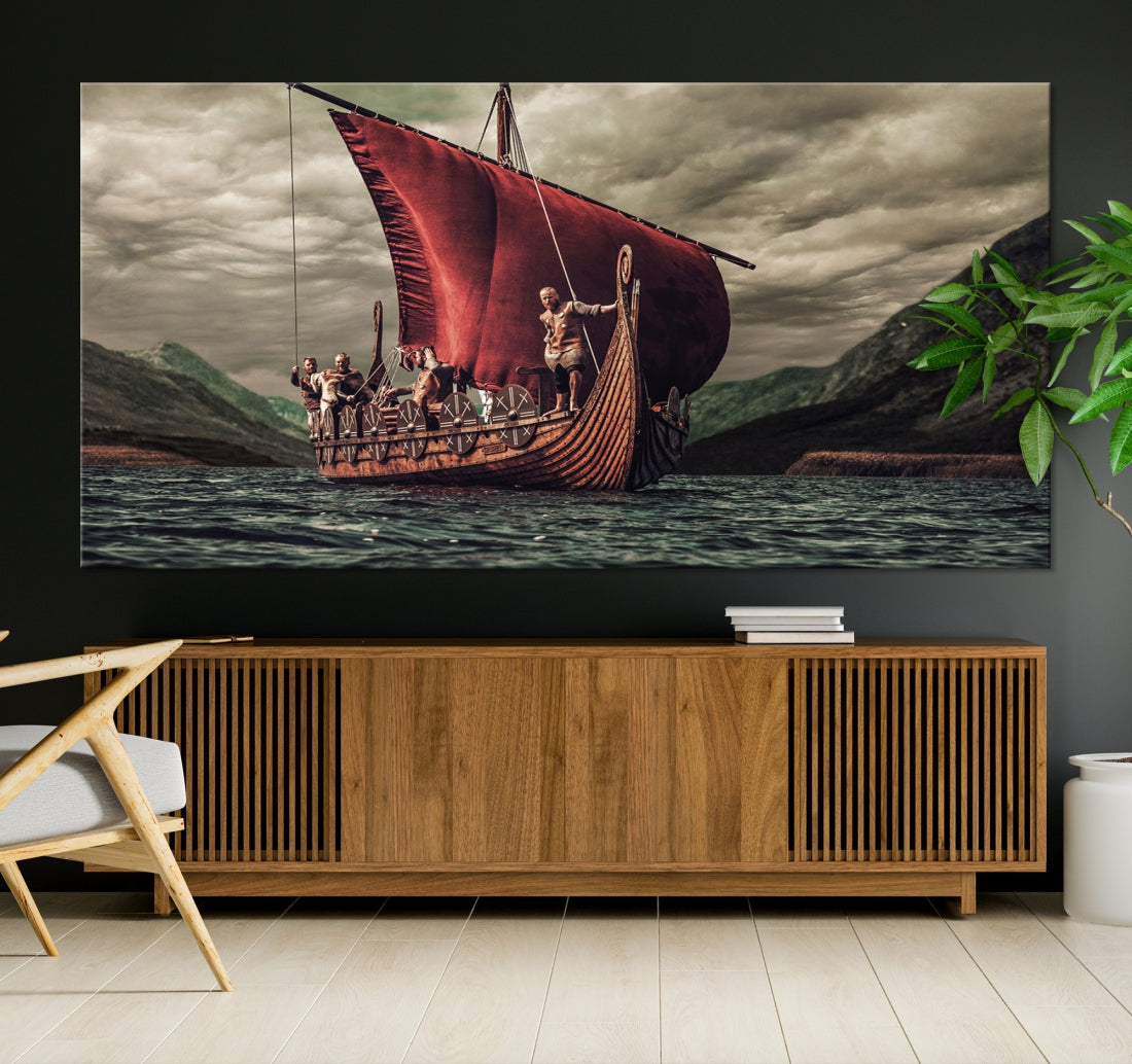 Large Old Viking Ship Wall Art Canvas Print Nautical Art Painting Ocean Seascape Sailing Art Multi Piece Canvas Art